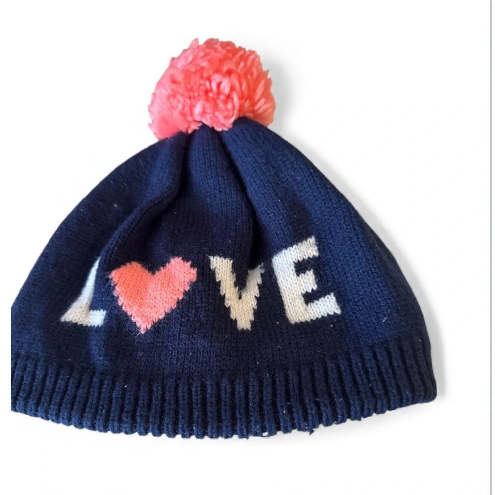 Carter’s Girls Pom Pom Love Beanie - Navy and Pink